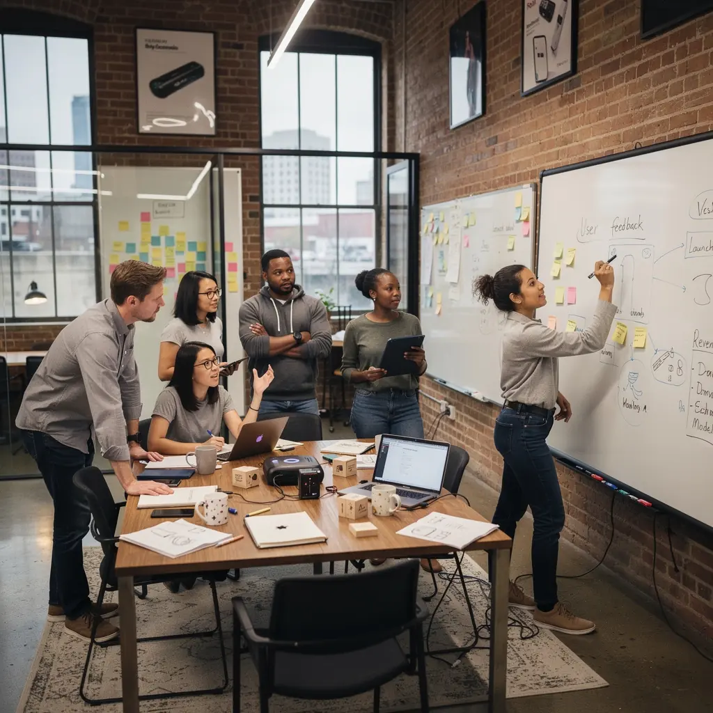 Professional team collaborating in modern office